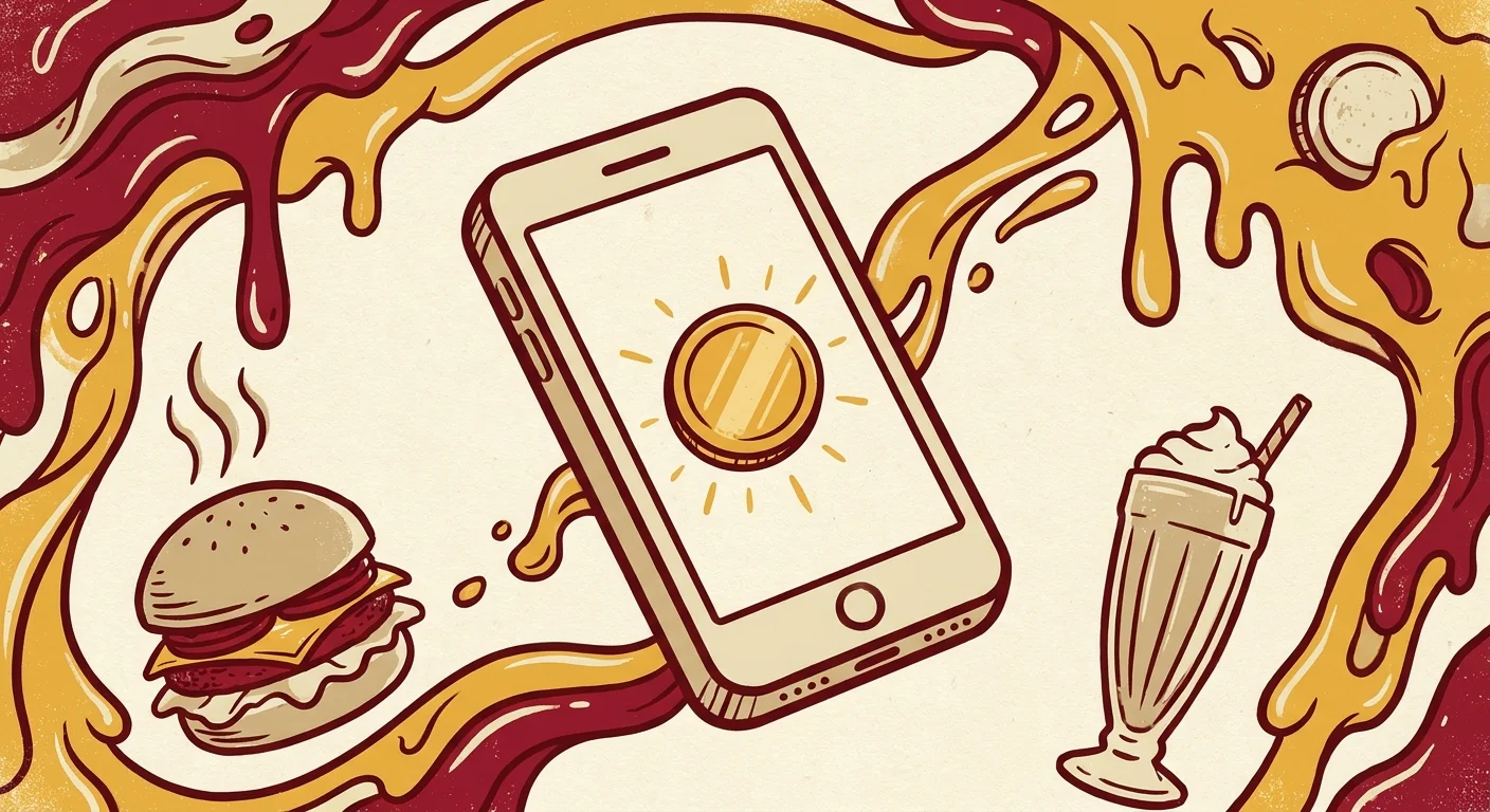 Illustration of a cream Android-style phone icon with a gold coin token on the screen